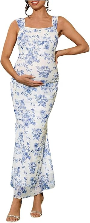 Floerns Women's Floral Maternity Dress Bodycon Fishtail Long Pregnancy Tank Dresses | Amazon (US)