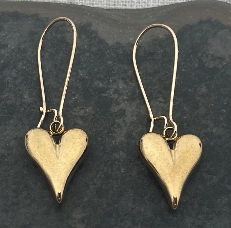 SALE Gold Heart Earrings Gold Dangle Heart Earrings Gold Heart Drop Earrings Little Gold Heart Ea... | Etsy (US)