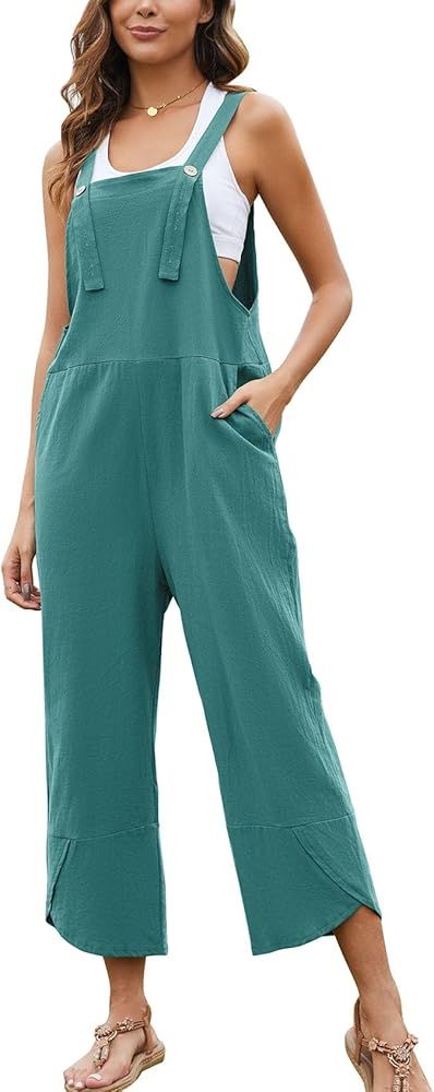 Flygo Women's Casual Cotton Wide Leg Overalls Baggy Rompers Jumpsuit with Pockets | Amazon (US)