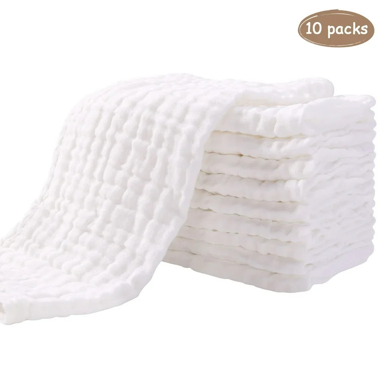 Yoofoss Muslin Baby Burp Cloths 100% Cotton- Soft Washcloths for Boy Girls, 10 Pack (White) | Walmart (US)