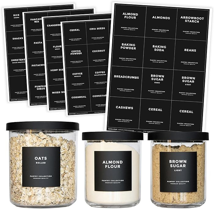 Modern Block-Black Pantry Labels for Containers Preprinted Waterproof by Paper & Pear - Oil & Tea... | Amazon (US)