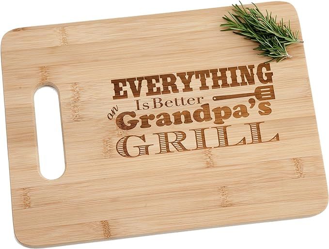 Everything is Better on Grandpa's Grill Engraved Bamboo Wood Cutting Board with Handle Sentimenta... | Amazon (US)
