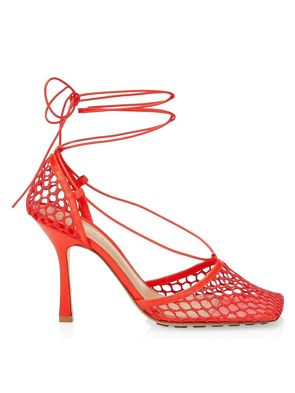 Bottega Veneta Women's Stretch Square-Toe Ankle-Strap Mesh Pumps - Tomato - Size 7 | Saks Fifth Avenue