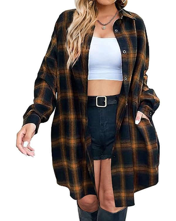 IN'VOLAND Plus Size Plaid Flannel Shirt Long Sleeve | Amazon (US)