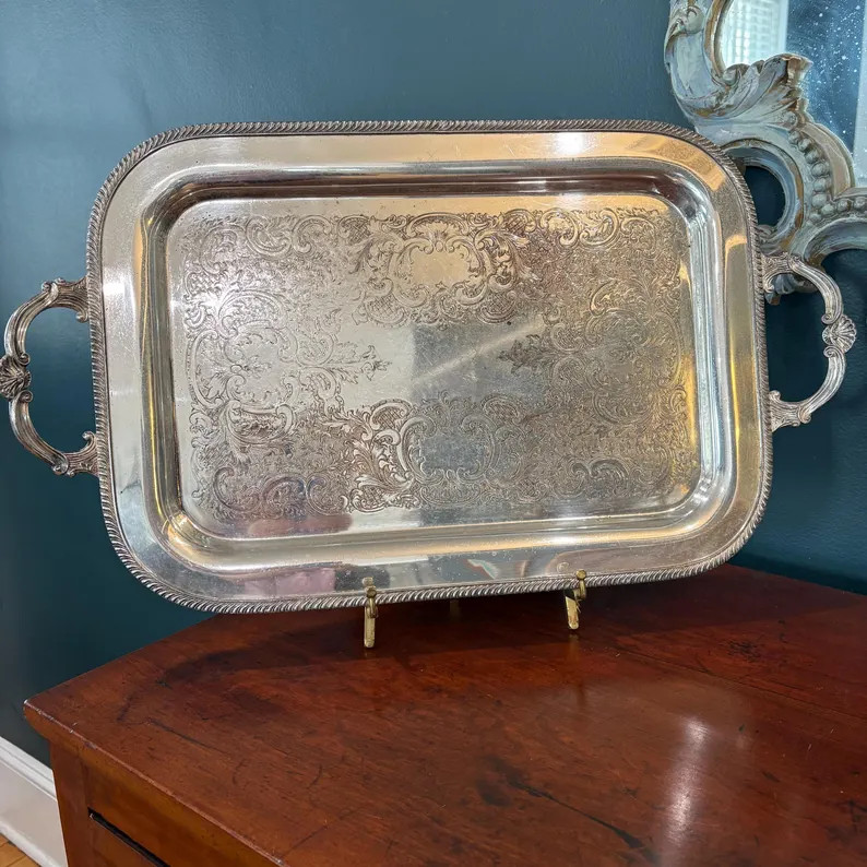 Vintage 25"w Silver Plate Tray by Empire Silver Company - Etsy | Etsy (US)