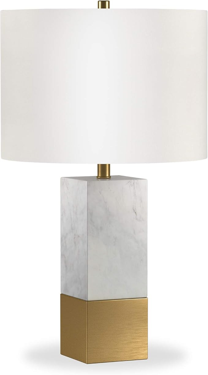 Henn&Hart 21.5" Tall Table Lamp with Fabric Shade in Marble and Brass/White, Lamp, Desk Lamp for ... | Amazon (US)