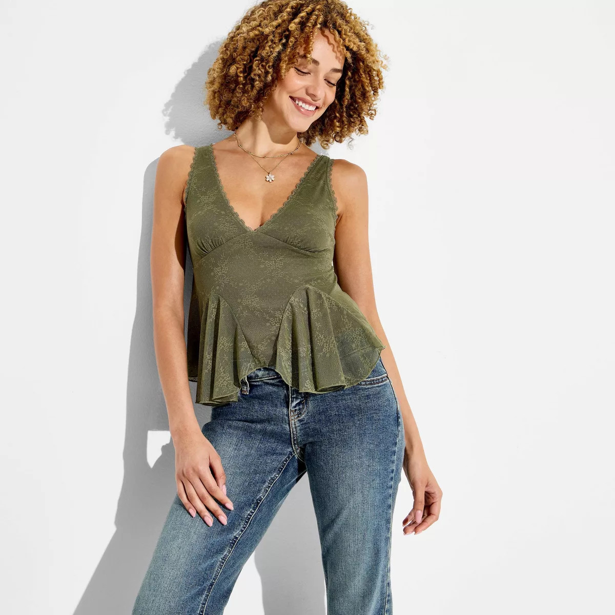 Women's Lace Godet Tank Top - Wild Fable\u2122 Green XXS | Target