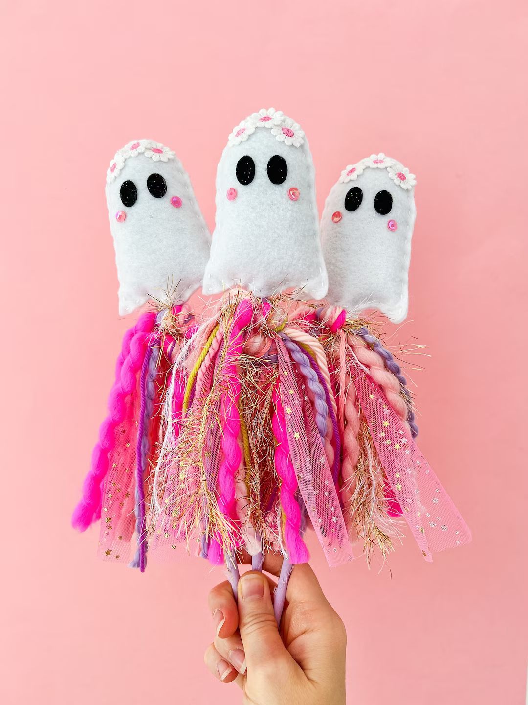 White Ghost Boho Boo Halloween Pretend Play Wand - Etsy | Etsy (US)