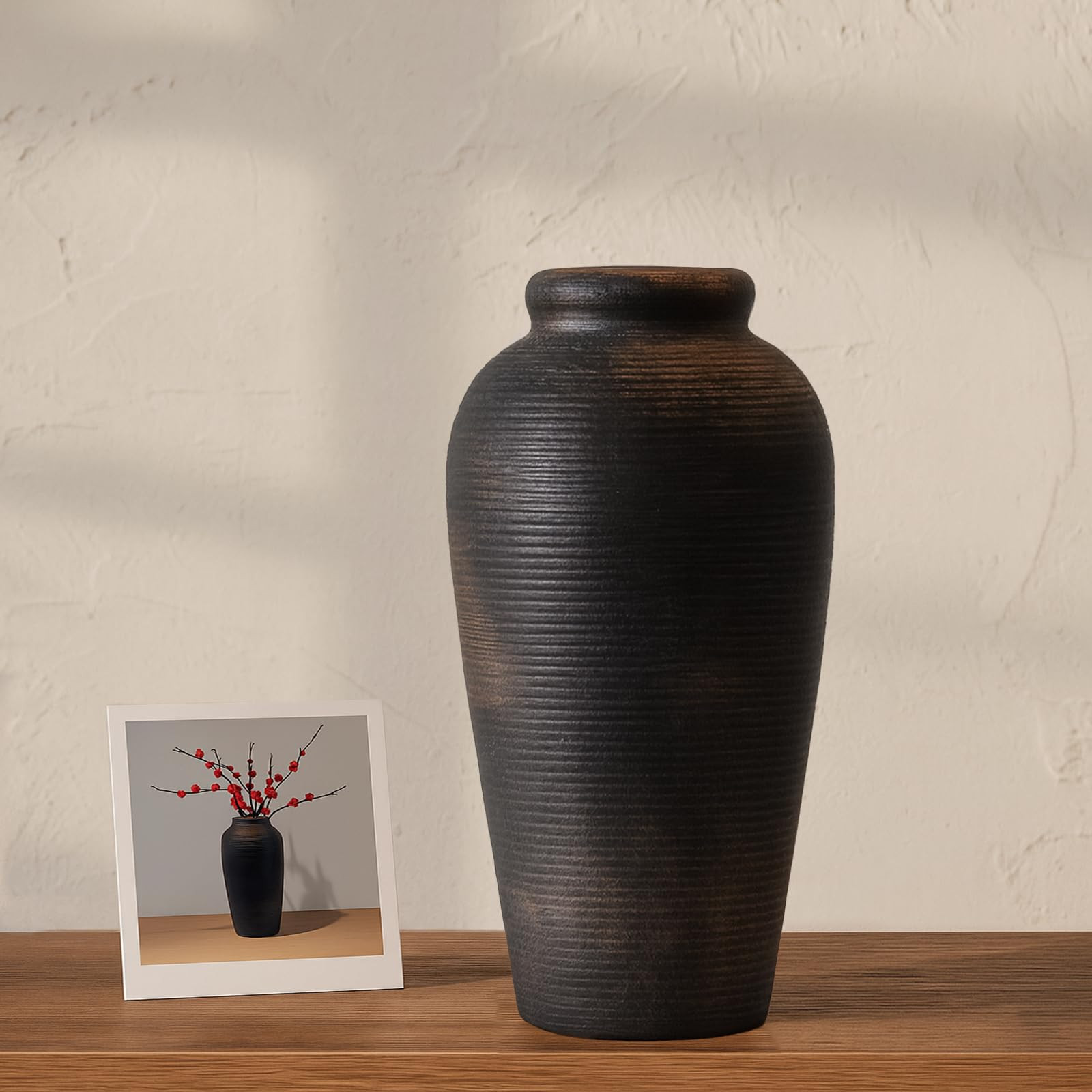 15 Inch Terracotta Decorative Vase with Blackened Bronze Finish Handmade Boho Farmhouse Pottery V... | Amazon (US)