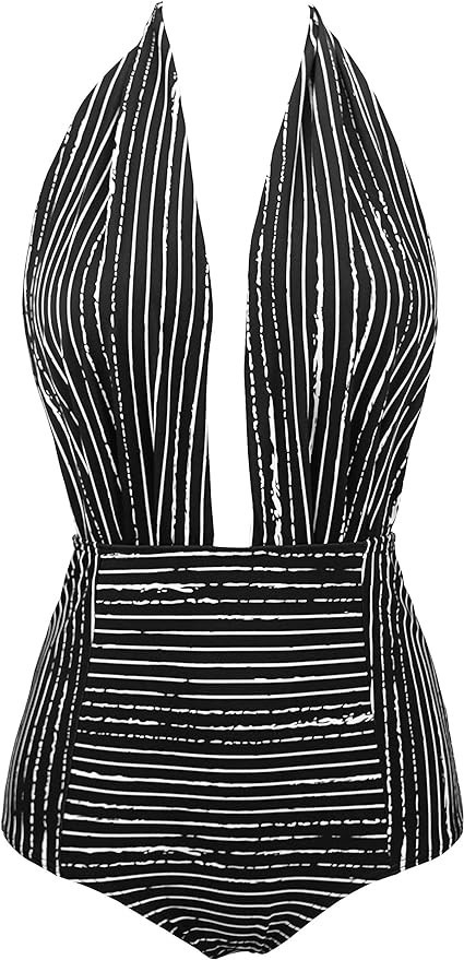 COCOSHIP Retro One Piece Backless Bather Swimsuit High Waisted Pin Up Swimwear(FBA) | Amazon (US)