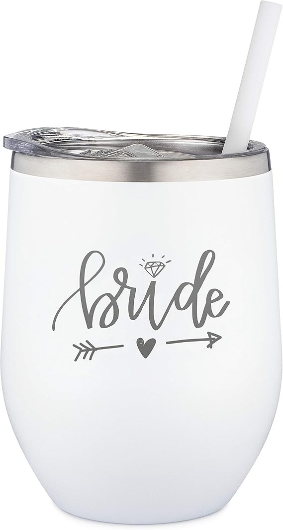 Bride Tumbler | Engraved Stainless Steel Wine Tumbler with Lid and Straw For Bride to Be | Soon t... | Amazon (US)