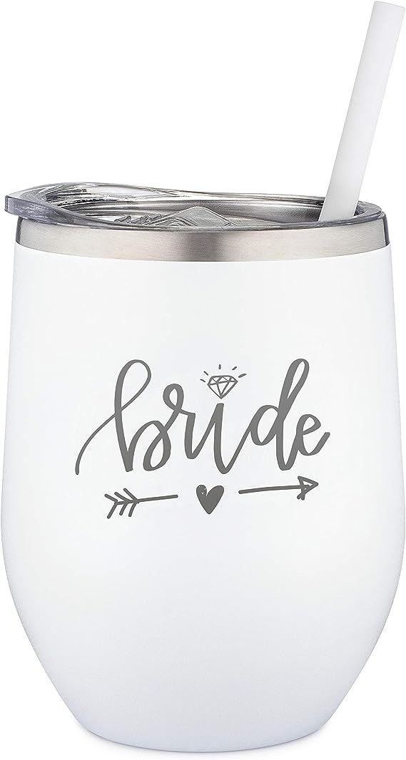 Bride Tumbler | Engraved Stainless Steel Wine Tumbler with Lid and Straw For Bride to Be | Soon t... | Amazon (US)