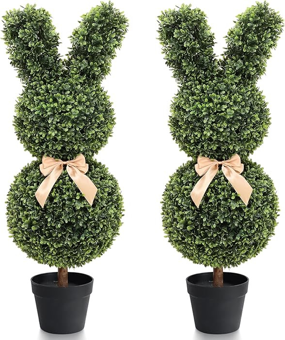 3FT Boxwood Bunny Topiary, 2 Pcs Faux Bunny Shape Boxwood Topiary, 36 Inch Artificial Rabbit Shap... | Amazon (US)