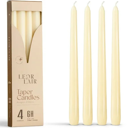 Leor & Lair Ivory Taper Candles - 4 Pack 10" Cream Candlesticks for Home, Holiday, Wedding | Walmart (US)