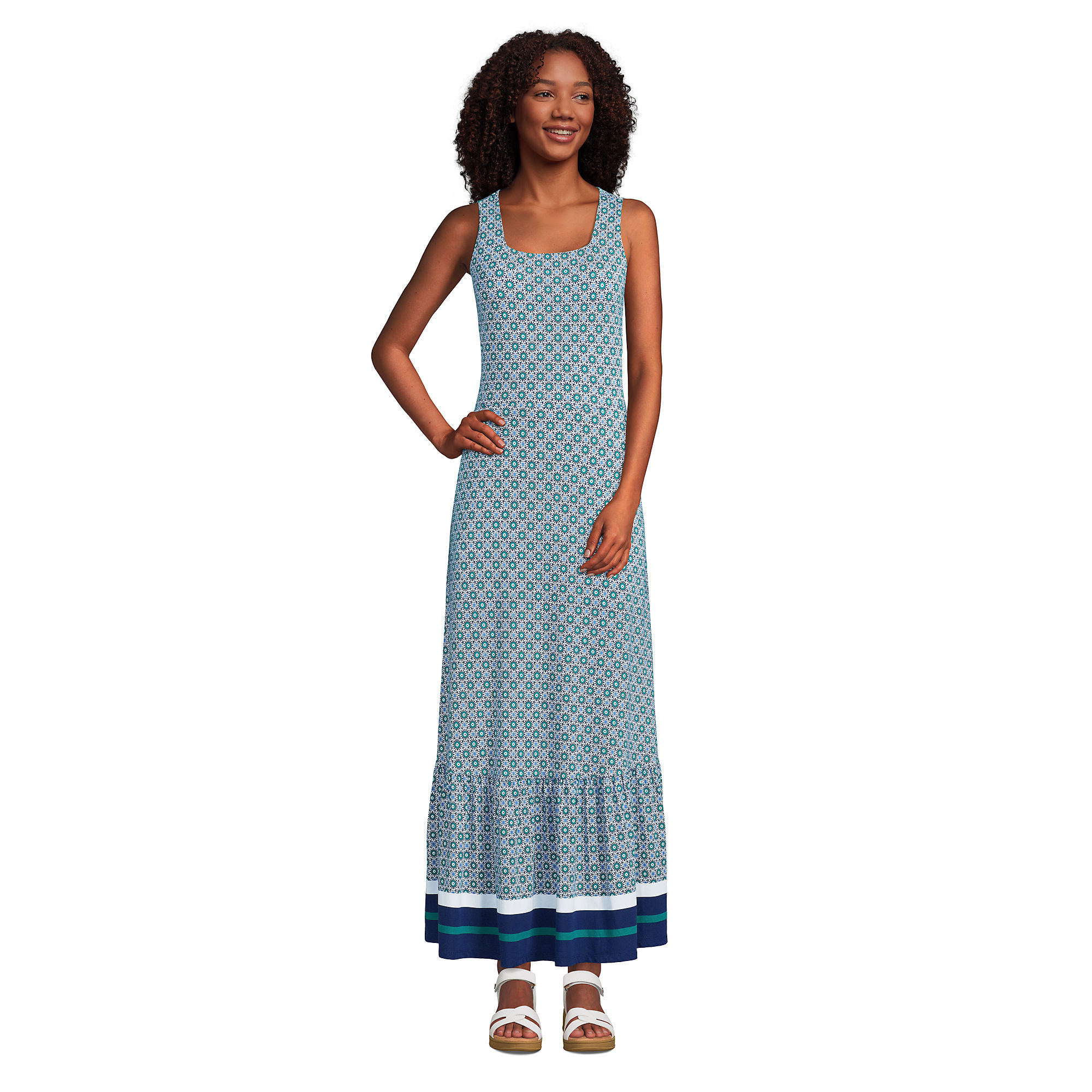Women's Cotton Modal Square Neck Tiered Maxi Dress | Lands' End (US)