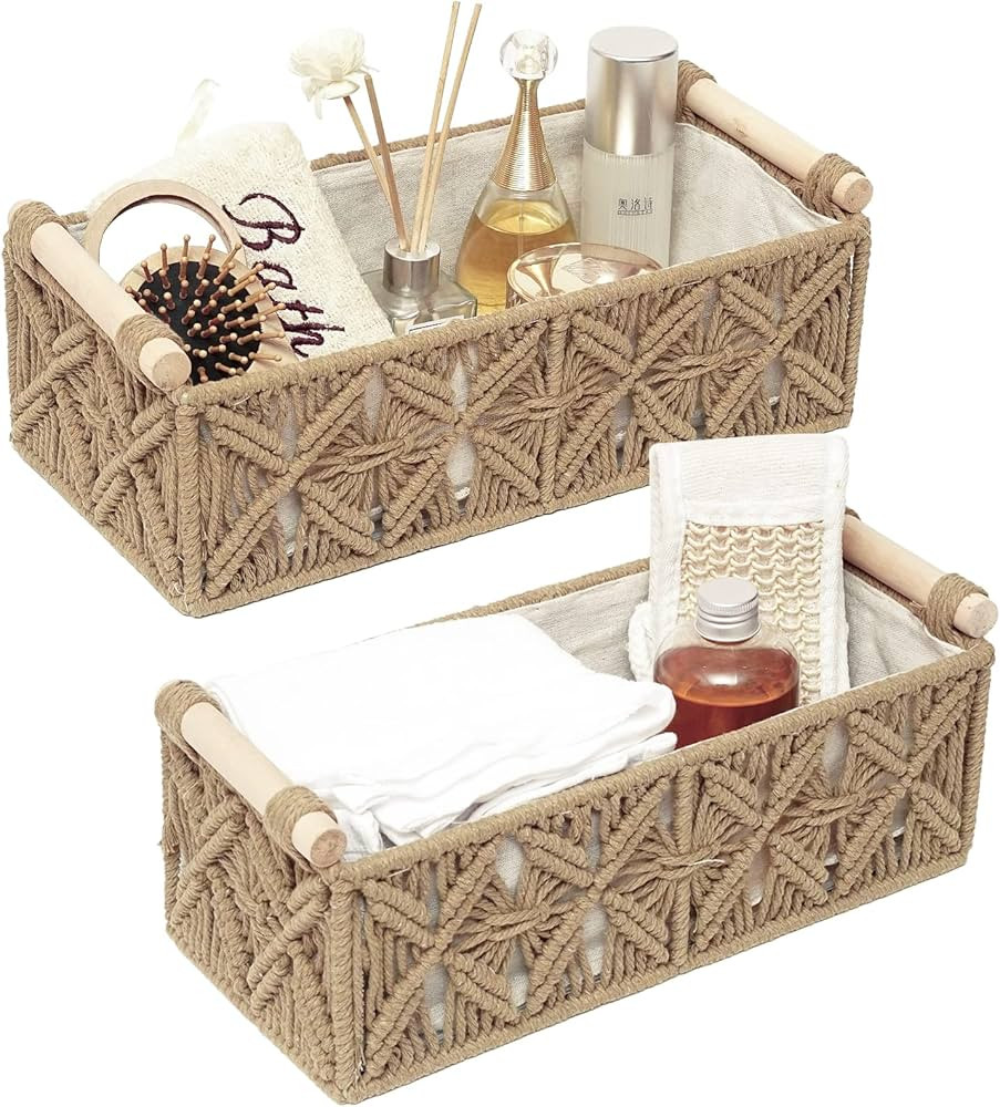 Macrame Storage Basket Boho Decor Baskets for Organizing Woven Decorative Basket for Countertop T... | Amazon (US)