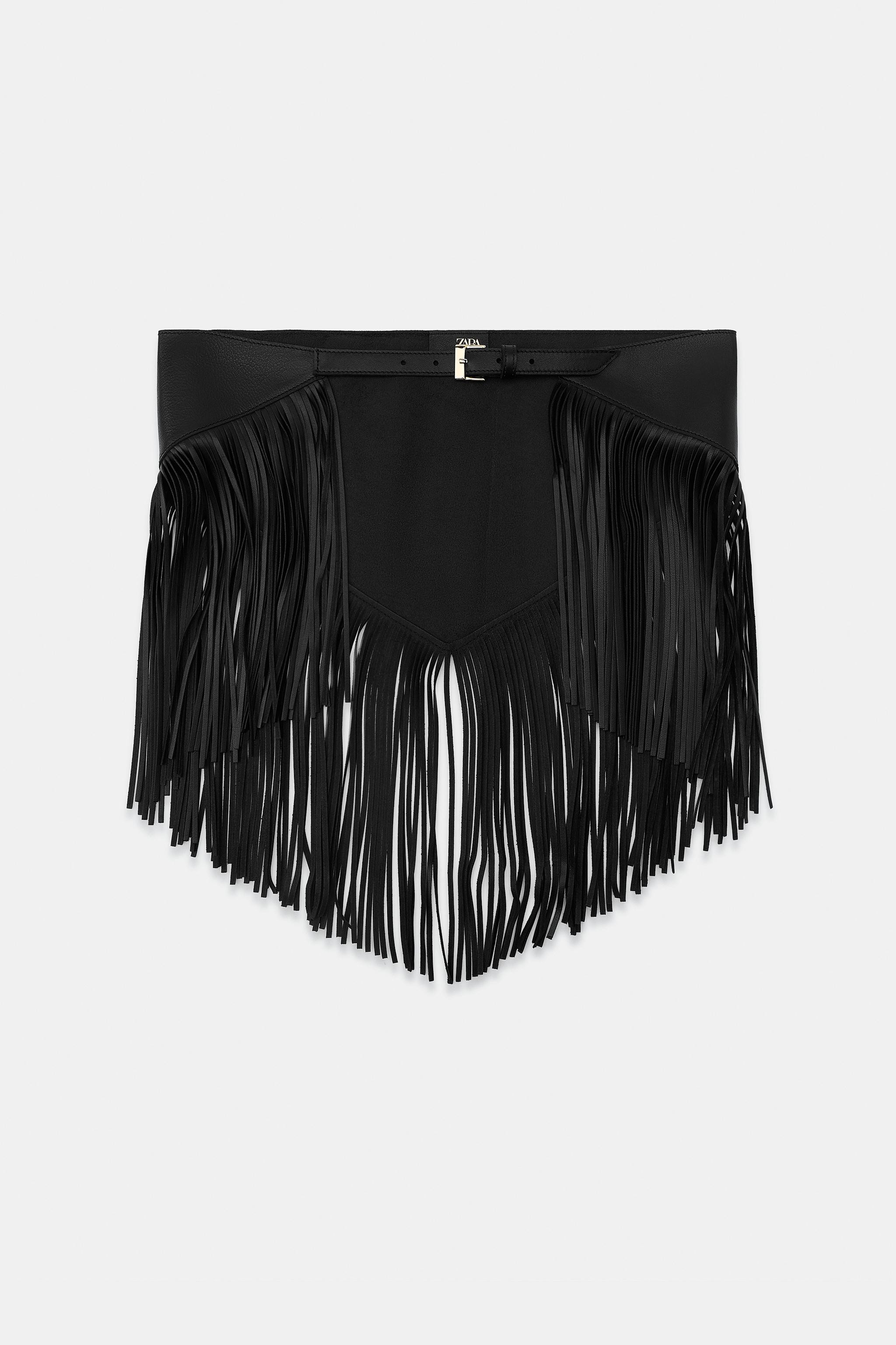 100% LEATHER FRINGE SCARF BELT | Zara US