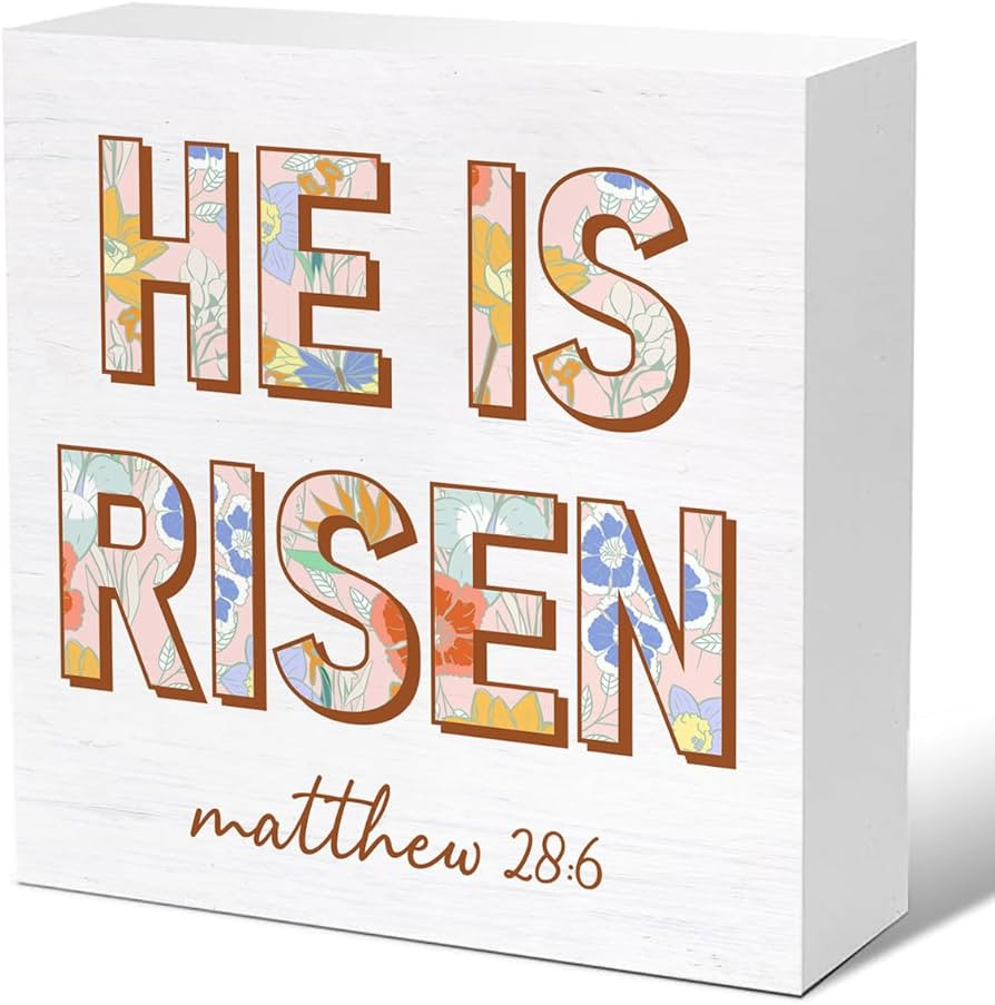 Christian Decor He Is Risen Bible Verse Wood Sign Home Desk Tabletop Shelf Easter Decor, Country ... | Amazon (US)
