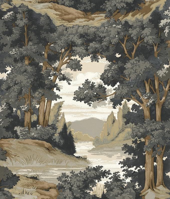 York Wallcoverings HO3303 Forest Lake Scenic Wallpaper, Tailored Collection, Tan, Grey | Amazon (US)
