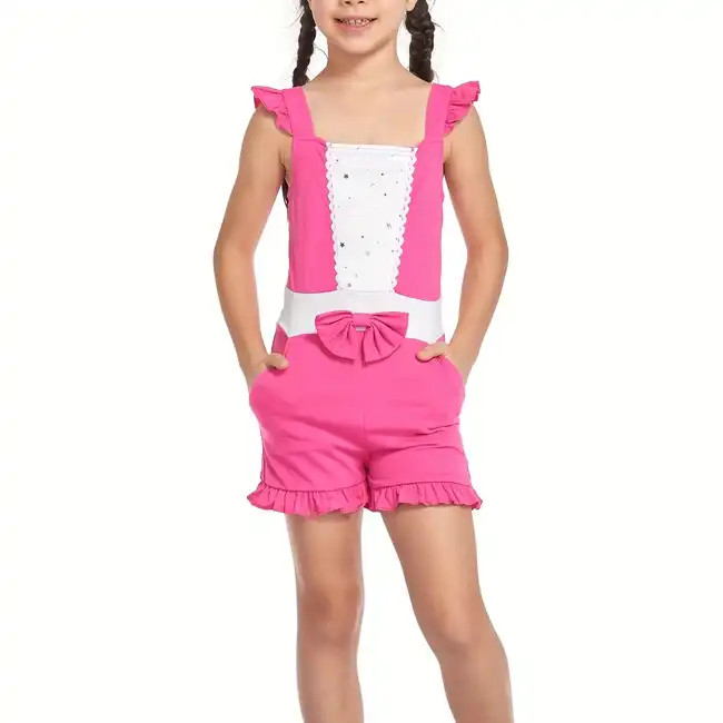 Kid Girls' Princess Romper Jumpsuit With Cold Shoulder And Pockets Design Halloween Dress Up Cost... | Temu Affiliate Program
