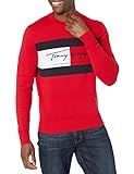 Tommy Hilfiger Men's Long Sleeve Cotton Flag Crewneck Pullover Sweater, Apple Red, XS | Amazon (US)