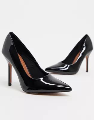 ASOS DESIGN Phoenix pointed high heeled court shoes in black patent | ASOS (Global)