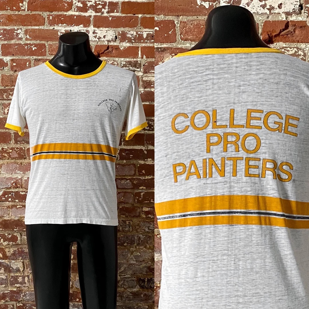 70s College Pro Painters Paper Thin Ringer T-Shirt. Vintage 1970s Yellow/White College Pro Painte... | Etsy (US)