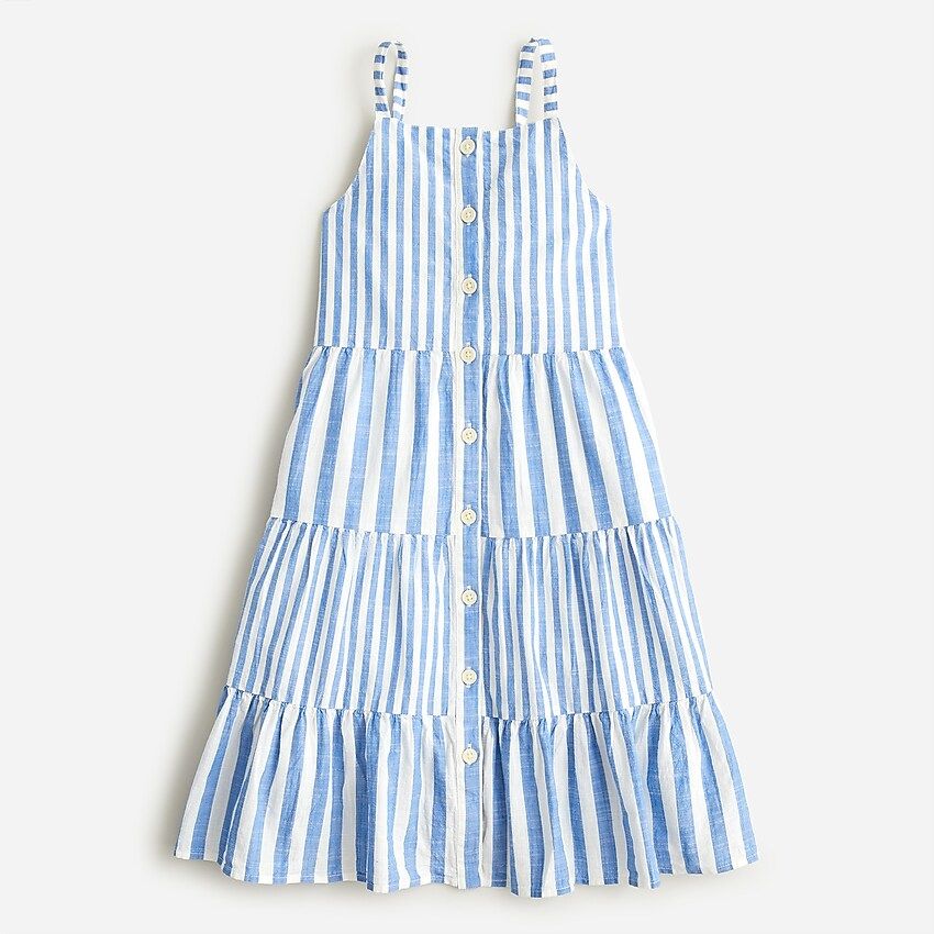 Girls' tiered button-front dress in stripe | J.Crew US