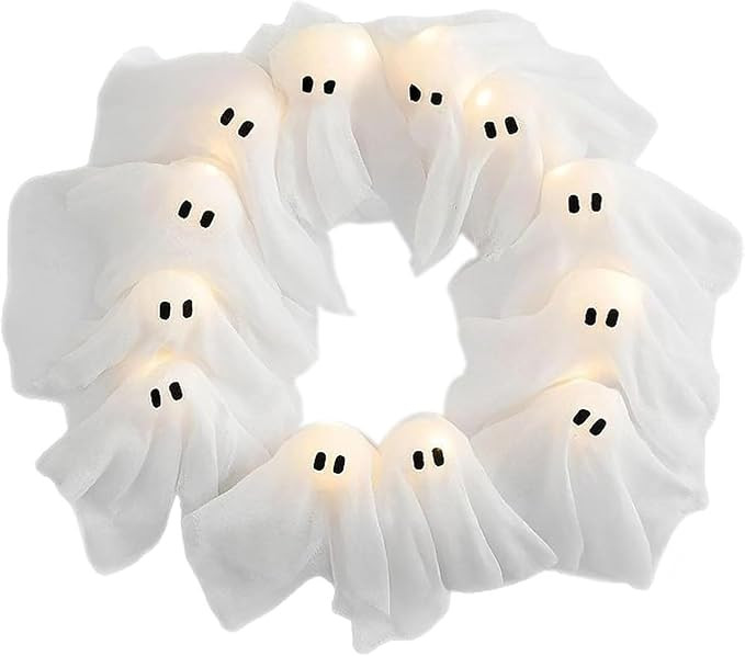 Glowing Halloween Ghost Wreath Front Door Decor,DIY 12 LED Light-Up White Ghost Garland for Front... | Amazon (US)