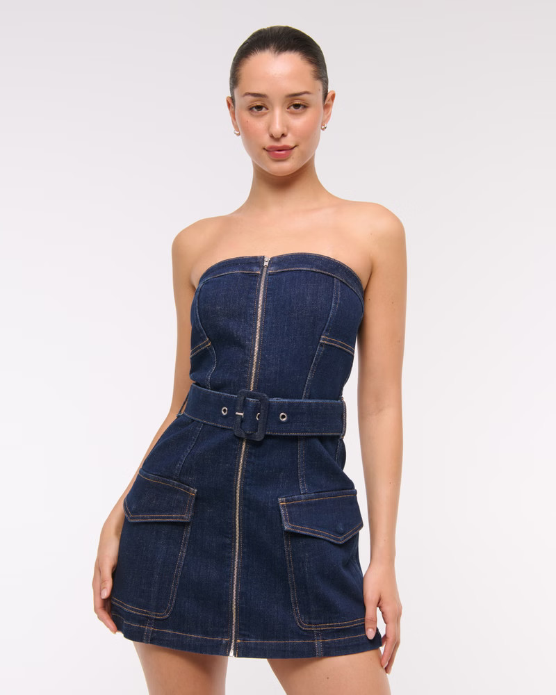 Strapless Belted Denim Mini Dress | Abercrombie & Fitch (US)