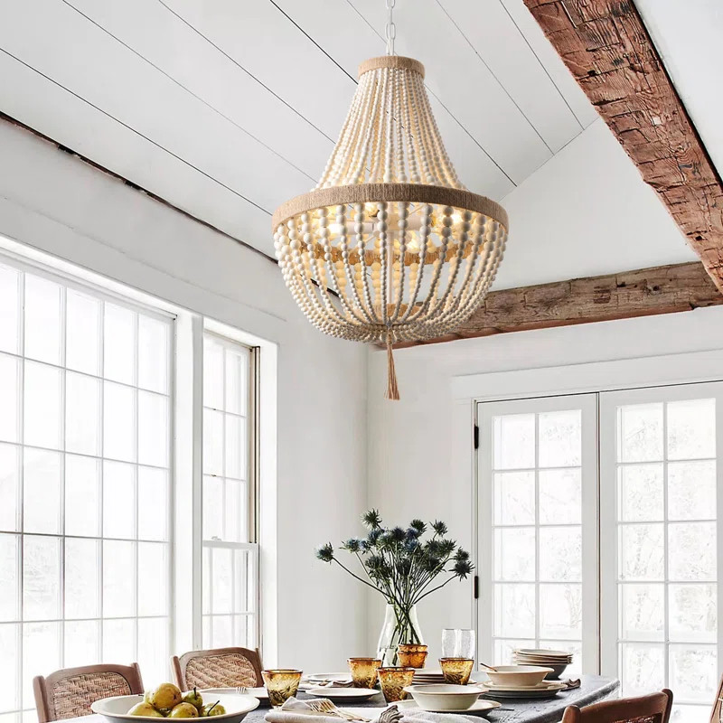 Heald 4-Light Beads White/Brown Finish Dimmable Pendant Light Fixtures | Wayfair North America