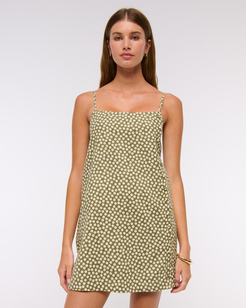 Linen-Blend Button Skort | Abercrombie & Fitch (US)