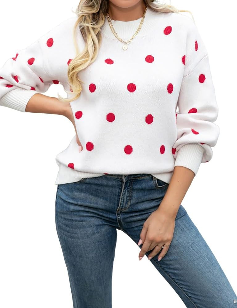Mywinway Polka Dot Pullover Sweaters for Women Fall Winter Crew Neck Long Sleeve Causal Chunky Kn... | Amazon (US)