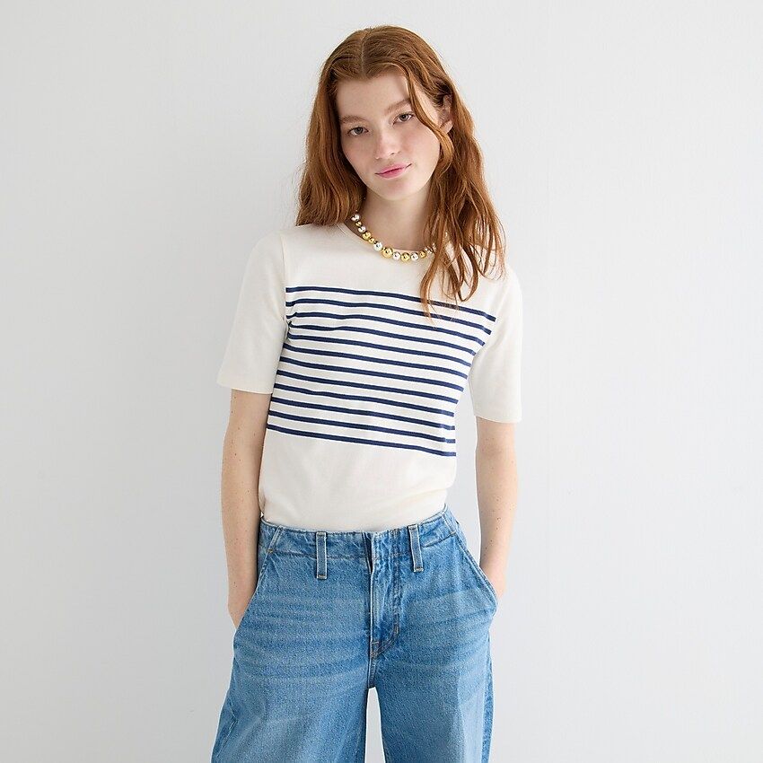 Perfect-fit elbow-sleeve T-shirt in stripe | J.Crew US