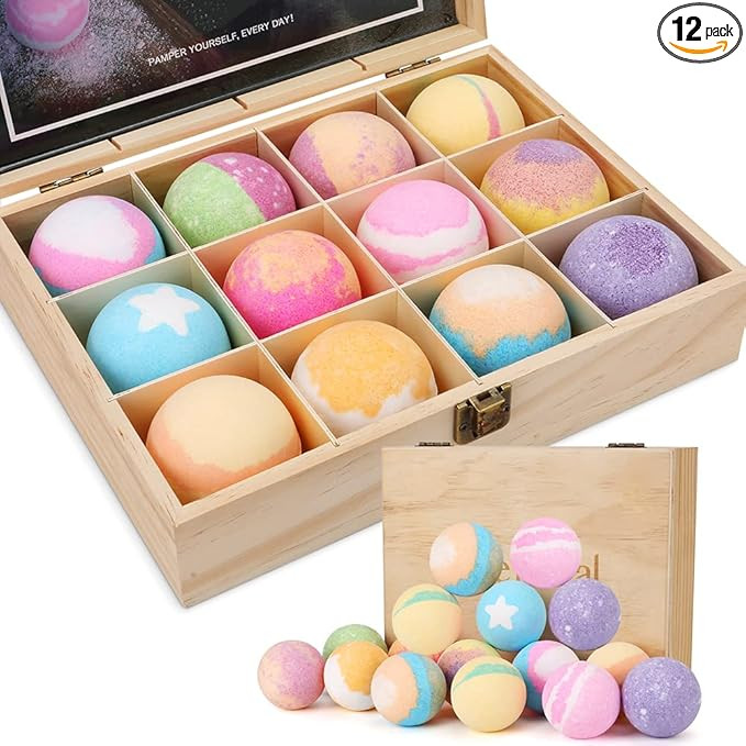 Wooden Box Bath Bombs Gift Set Natural Fizzy Spa Perfect for Bubble & Spa Bath Birthday Gifts for... | Amazon (US)