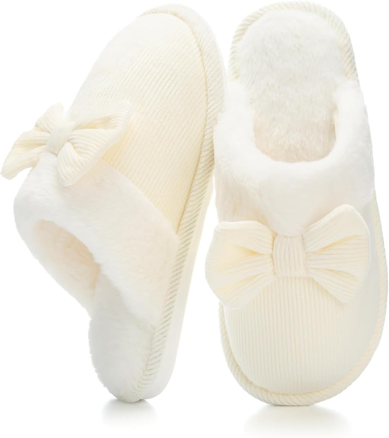 NineCiFun Womens Bow Scuff Slippers Corduroy Plush Faux Fur Lining Memory Foam Non Slip Indoor Ou... | Amazon (US)