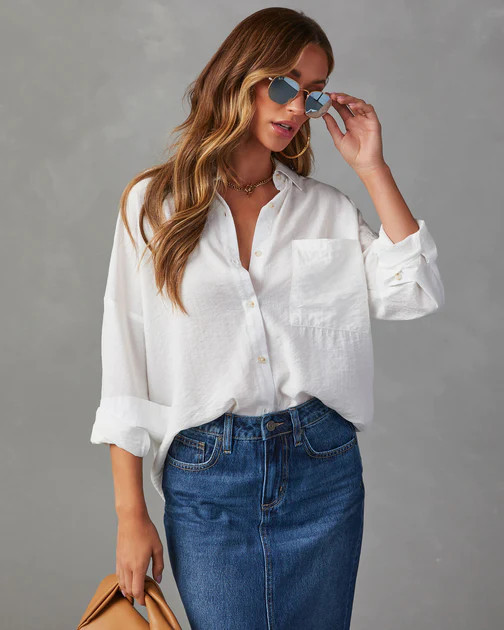 Lauper Oversized Button Down Top - White | VICI
