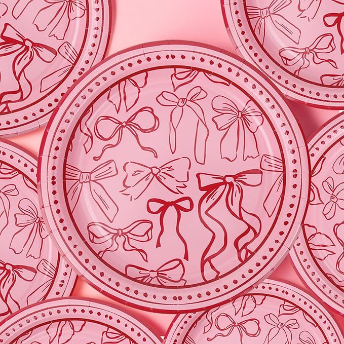 48PCS Pink Bow Paper Plate,7 and 9 Inch Hand-Painted Pink Bow Disposable Plate for Bachelorette C... | Amazon (US)