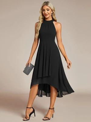 ever POSIE|Midi Halter Neck Chiffon Wedding Guest Dress with Sleeveless and A-Line | Ever Pretty Garment Inc