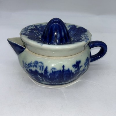 Ironstone Victoria Ware Flow Blue 2-Pc Juicer Reamer Pitcher Spout Scenic VTG | eBay US