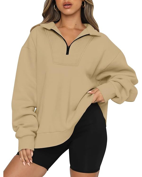 MIROL Women's 1/4 Zip Pullover Sweatshirts Long Sleeve Fall Oversized Sweater Solid Lightweight D... | Amazon (US)