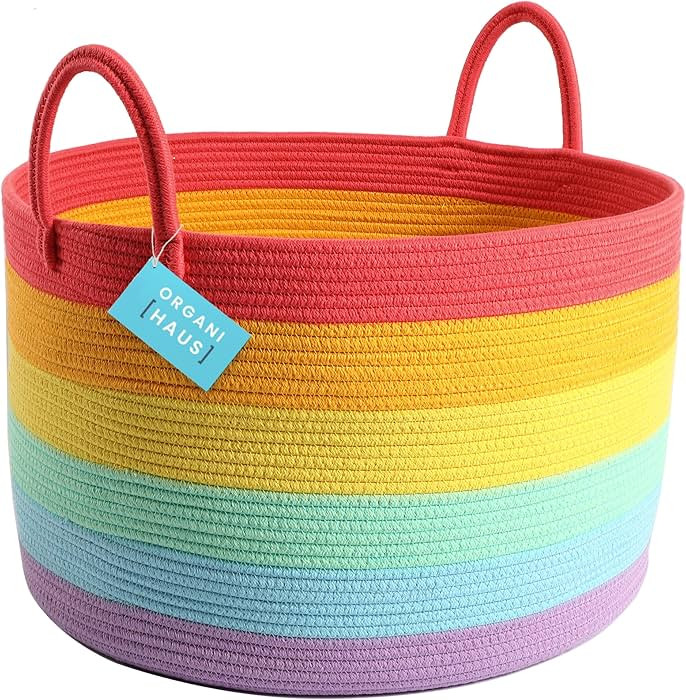 OrganiHaus Large Blanket Basket for Living Room 20x13, Rainbow Rope Basket for Classroom Organiza... | Amazon (US)
