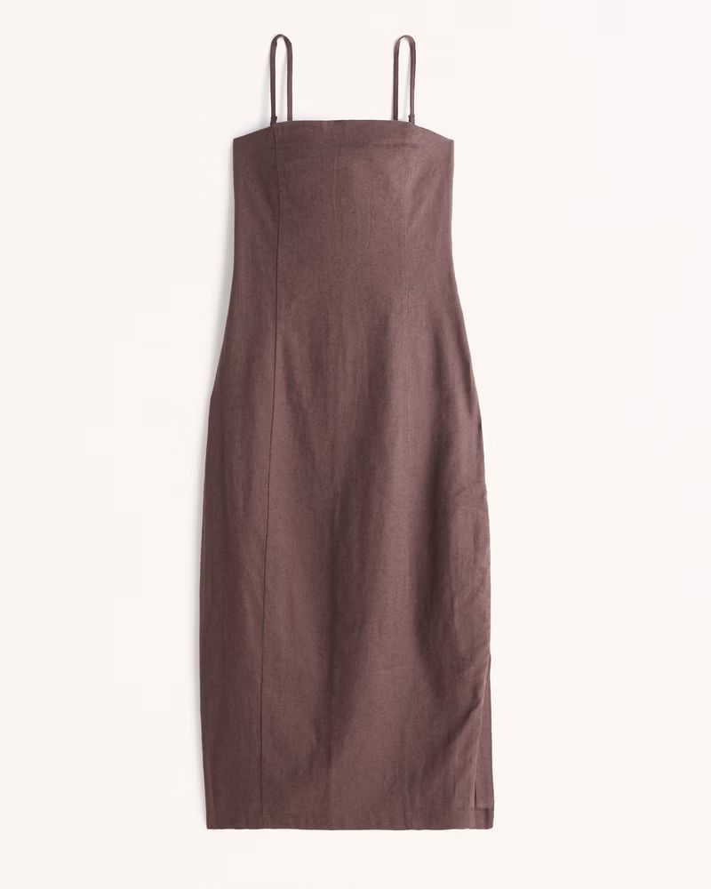 Strapless Linen-Blend Midi Dress | Abercrombie & Fitch (US)