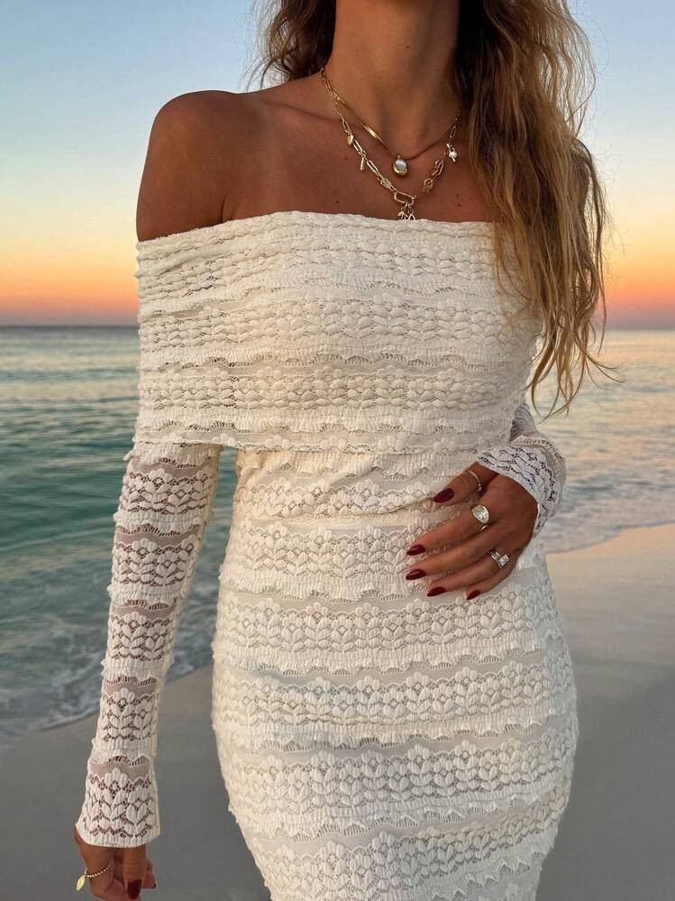 1 Pc Off Shoulder Long Sleeve Form-Fitting Sexy Minimalist Sexy Mini Dress | SHEIN