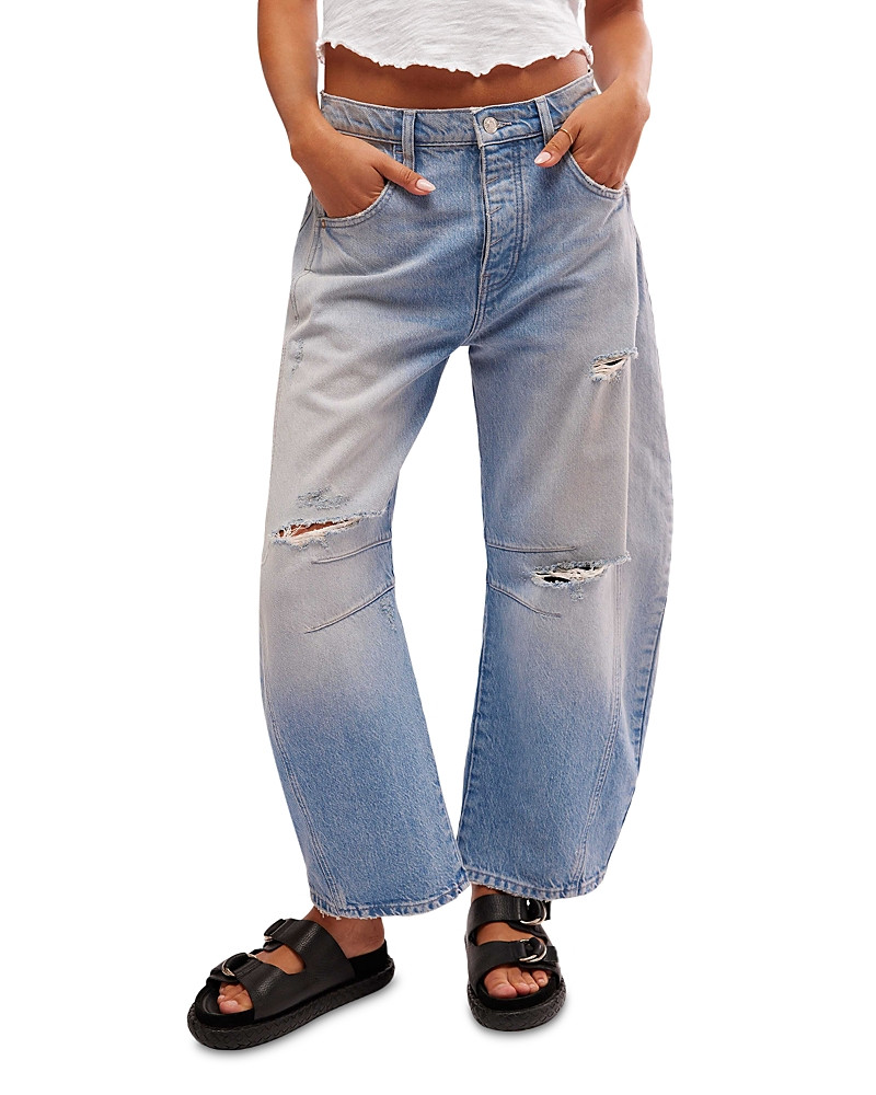 Free People Good Luck High Rise Cropped Wide Leg Barrel Jeans in Barnyard Blue | Bloomingdale's (US)