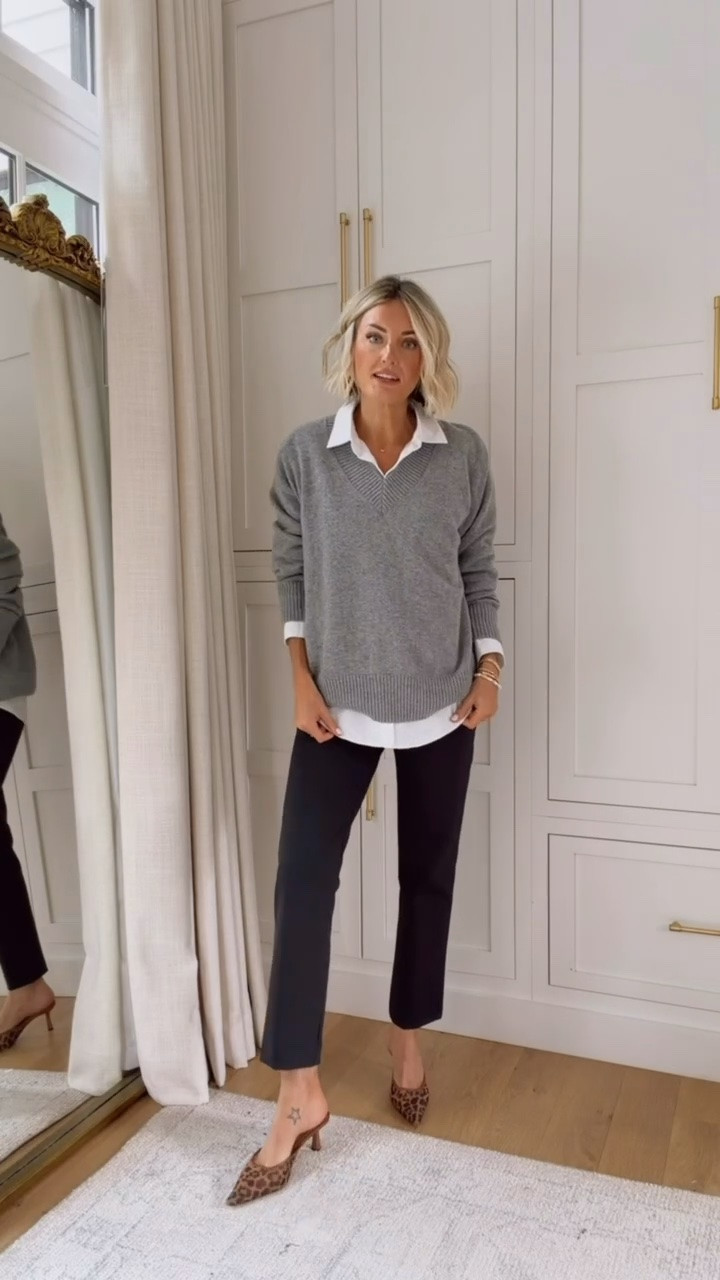 This is the same outfit, but I put on the sweater this time! I love the look of a sweater over a button down - it’s just so timeless! This sweater is amazing quality too! Wearing S/2!

Loverly Grey, capsule wardrobe, quince, workwear, black pants, sweater

#LTKSeasonal #LTKWorkwear