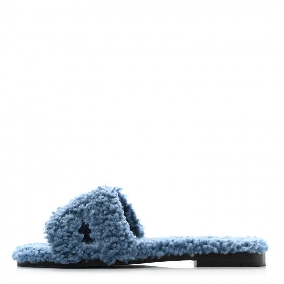HERMES Woolskin Oran Sandals 36 Bleu | FASHIONPHILE | FASHIONPHILE (US)