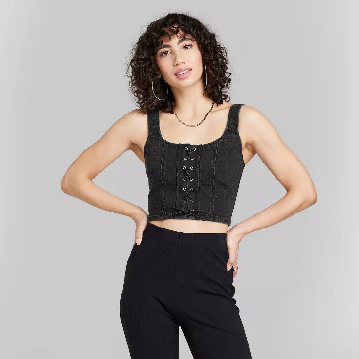 Women's Denim Lace-Front Corset Tank Top - Wild Fable™ | Target