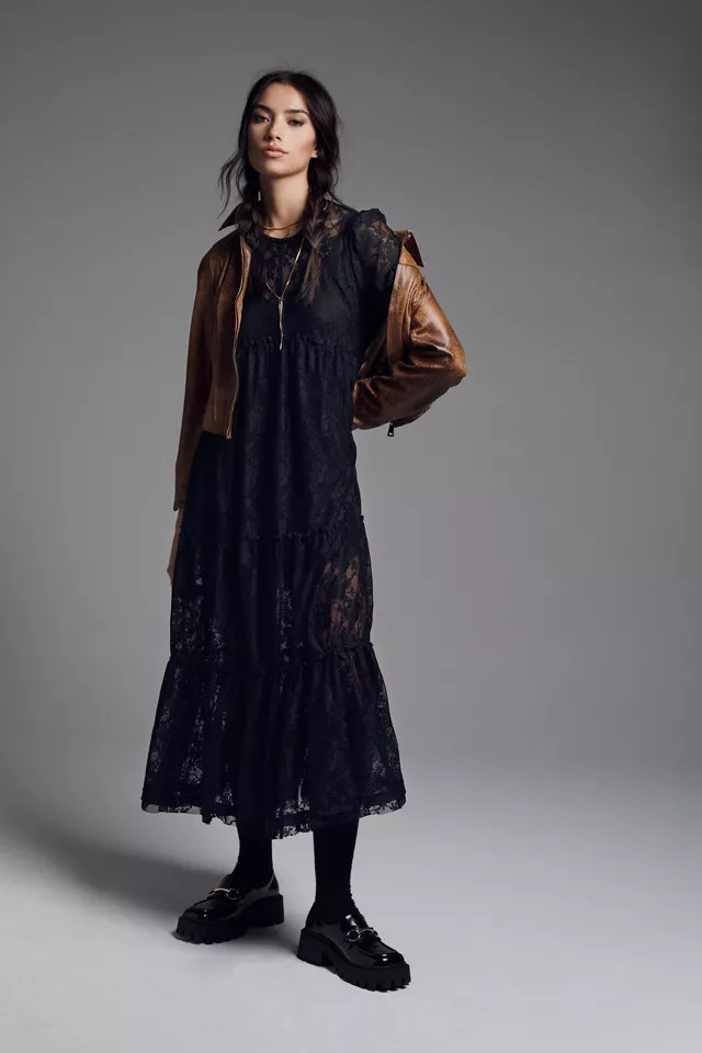 UO Fantine Semi-Sheer Lace Midi Dress | Urban Outfitters (US and RoW)