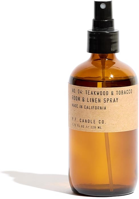 P.F. Candle Co. Teakwood & Tobacco Scented Room & Linen Spray (7.75 fl oz) Amber Glass Bottle, Fi... | Amazon (US)